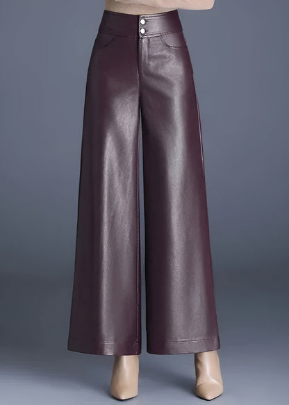 Trendy Wide Leg Leather Jeans