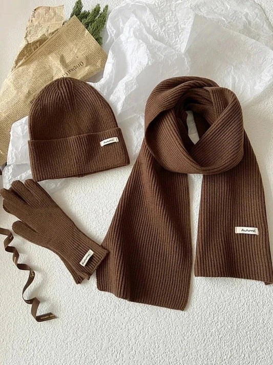 Warm Knitted Winter Set, Scarf, Hat and Gloves - Nocini