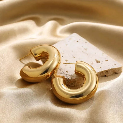 Large Gold Thick Hoop Earrings