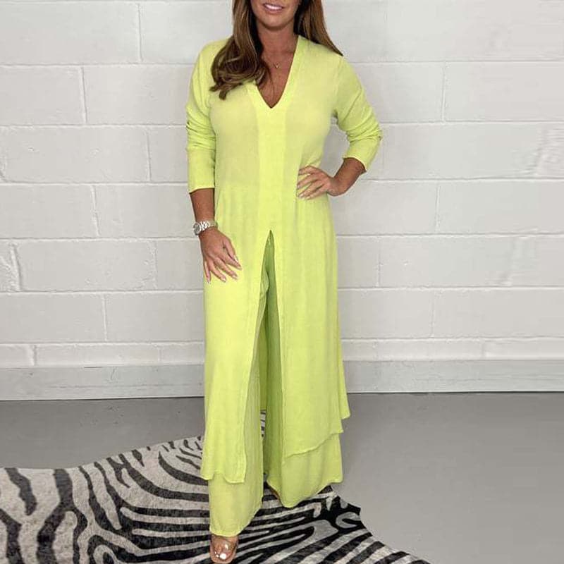 Relaxed Fit Women's V-Neck Jumpsuit with Slit Legs
