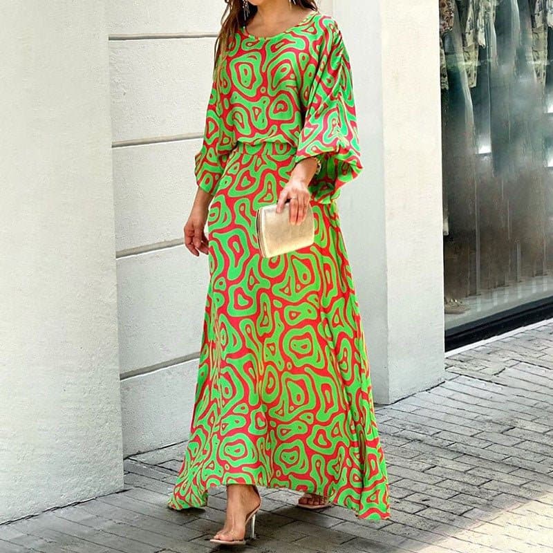 Relaxed Fit Floral Maxi Dress with 3/4 Sleeves - Nocini