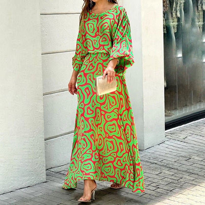 Relaxed Fit Floral Maxi Dress with 3/4 Sleeves - Nocini