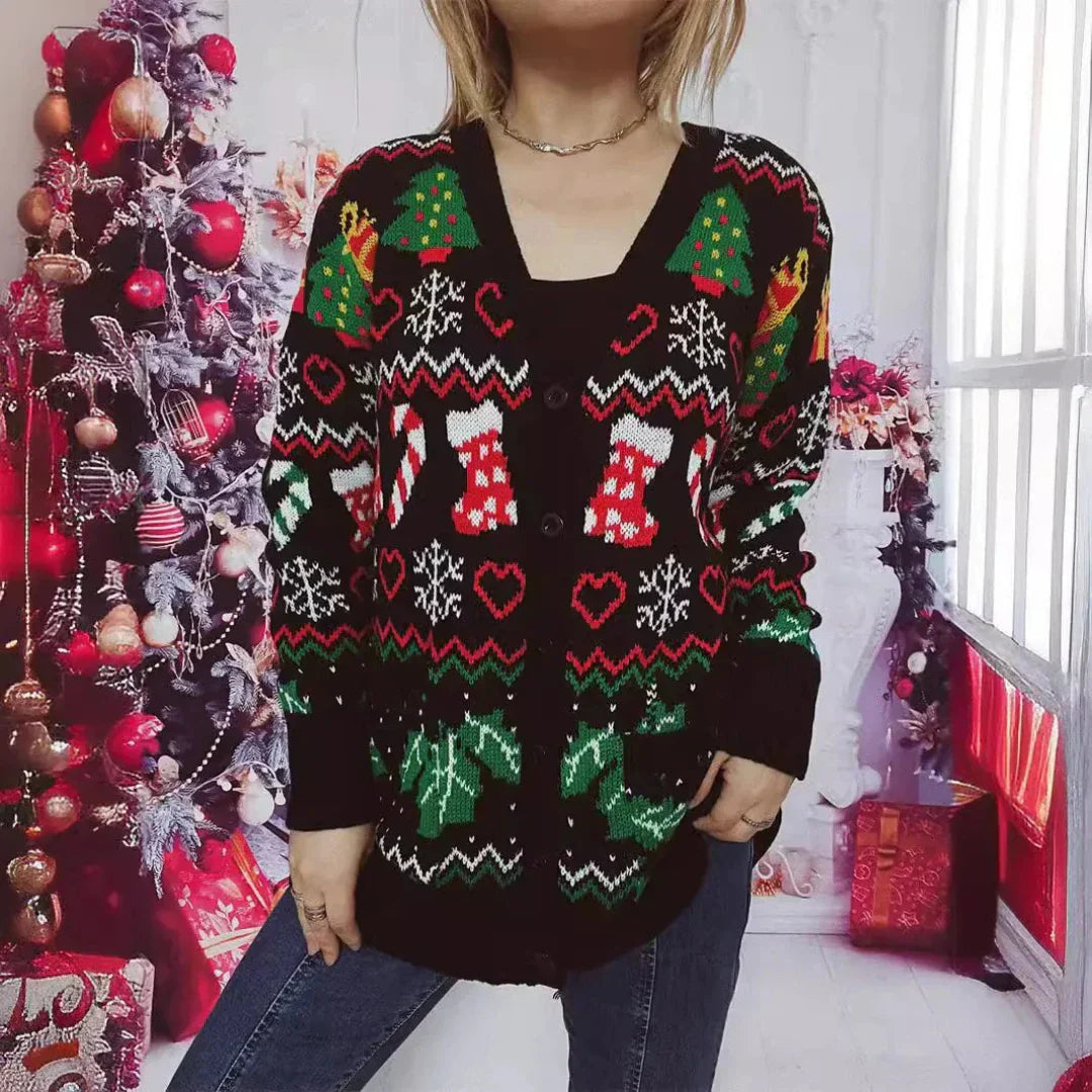 Cozy Christmas V-Neck Cardigan Sweater - Nocini
