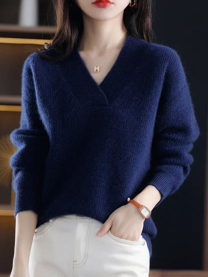 Cozy V-Neck Women's Sweater Soft Ribbed Fit