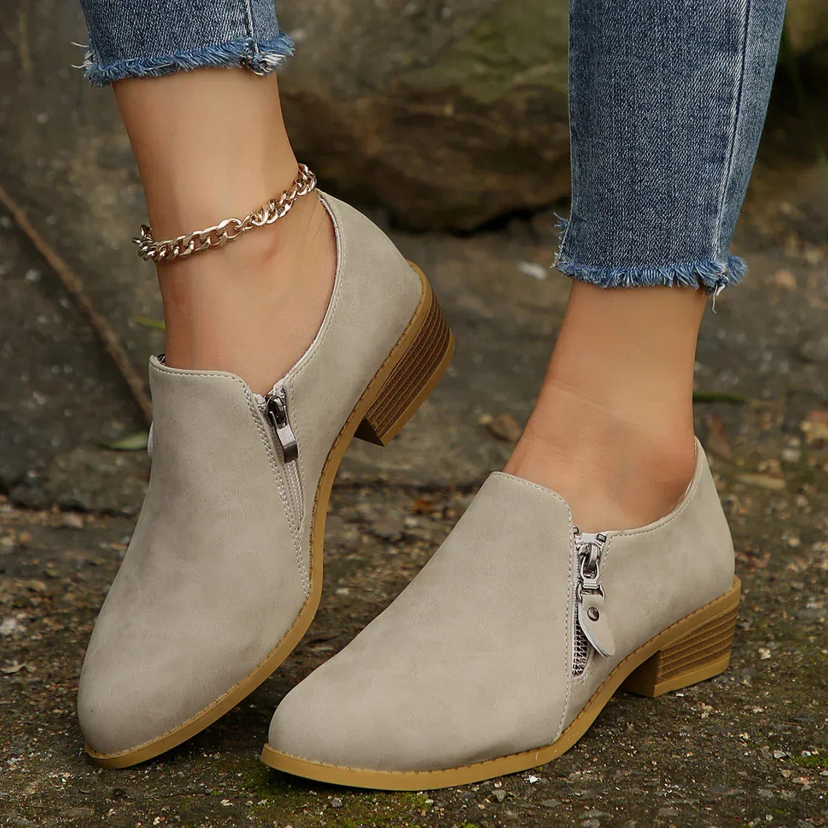 Waterproof Zip Up Ankle Boots - Olytrend