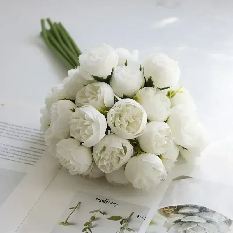 Classic Silk Peony Bouquet With Glass Vase