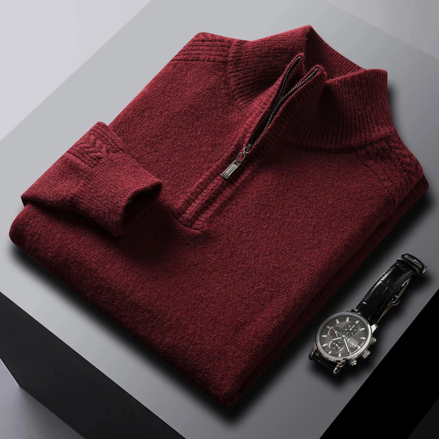 Soft Cable Knit Quarter Zip Men's Sweater