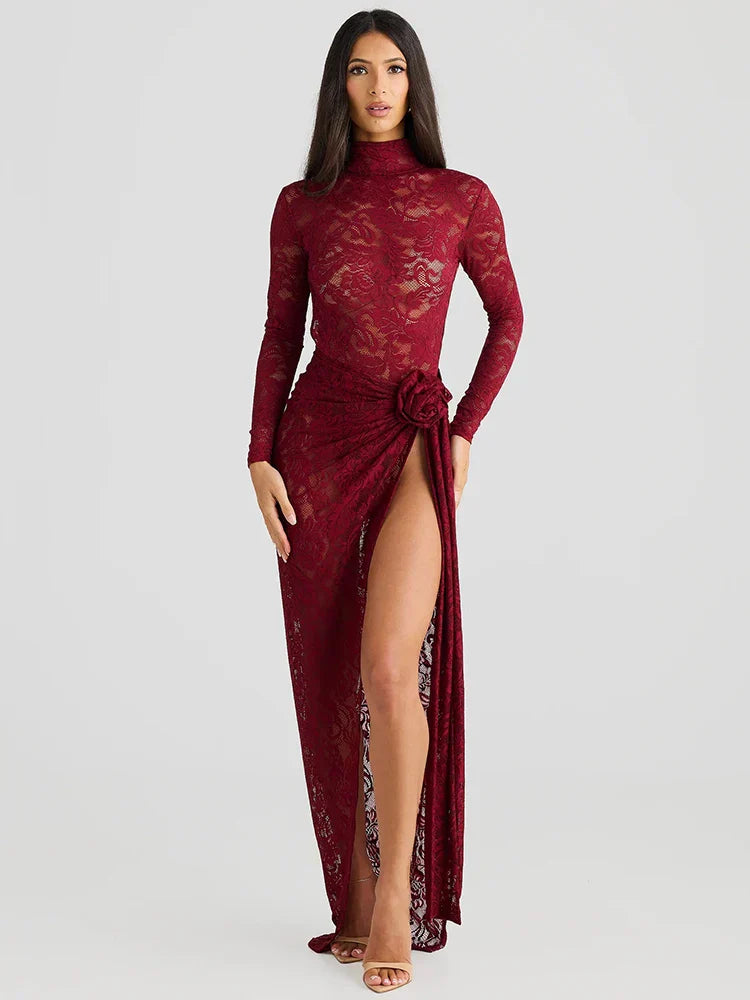 Sexy Lace High Neck Women's Bodycon Dress - Nocini