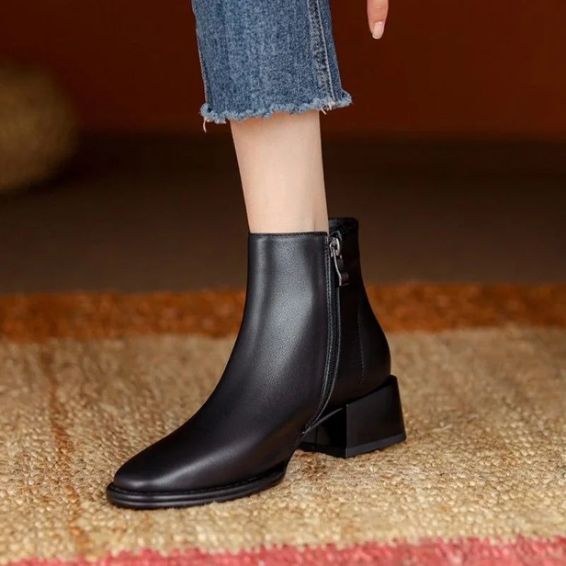 Thick Heel Low Ankle Boots