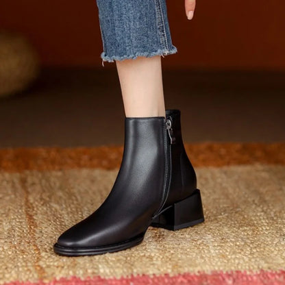 Thick Heel Low Ankle Boots