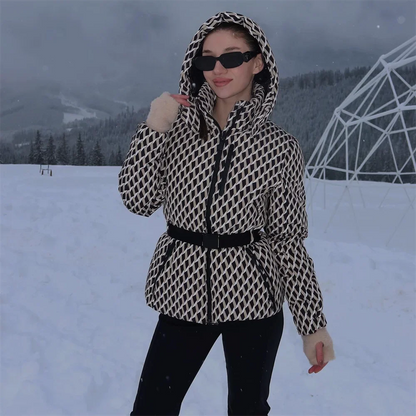Warm Women's Puffer Coat with Adjustable Waist Belt