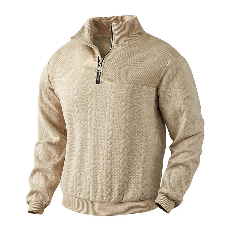 Colorful Textured Quarter Zip Crew Neck Sweater