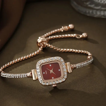 Glamorous Crystal Accent Square Watch with Adjustable Strap - Nocini