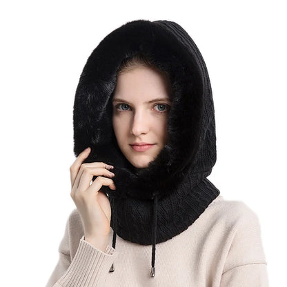 Warm Cable Knit Face Mask | Soft Fur Trim Balaclava