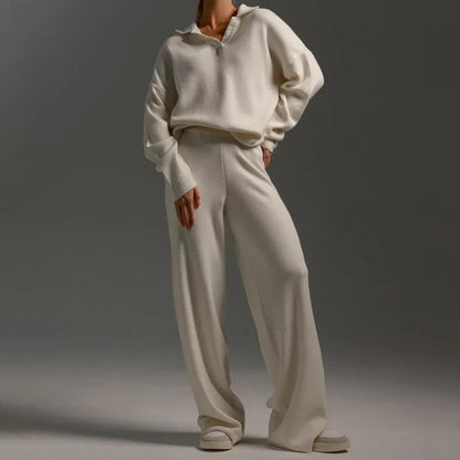 Soft V-Neck Sweater and Loose Fit Pants Set for Women