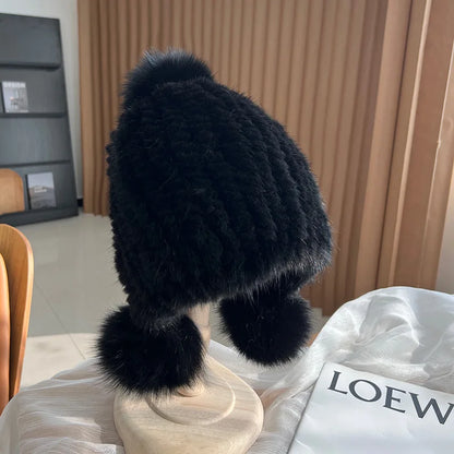 Warm Winter Beanie Hat with Pom Poms