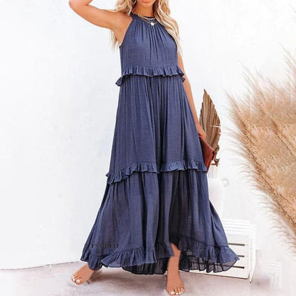 Flowy Sleeveless Maxi Dress with Ruffles