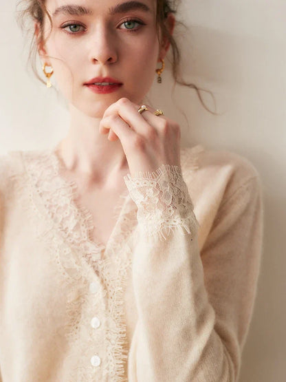 Feminine Lace Cardigan with Button Front