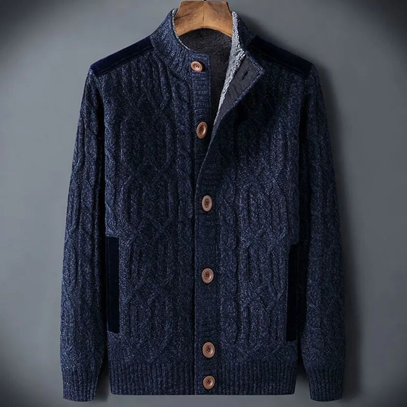 Classic Button Front Crew Neck Cardigan Sweater - Nocini