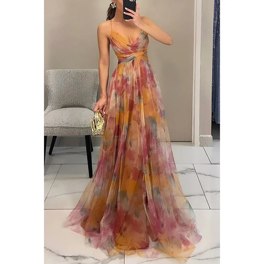 Elegant Ladies Flower Party Dress with Cut Out Detail
