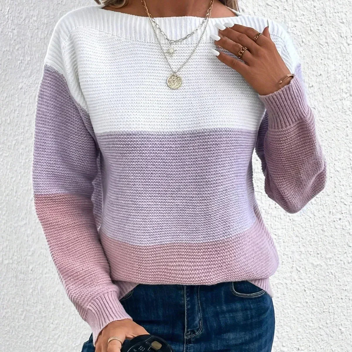 Women's Multicolor Crew Neck Sweater