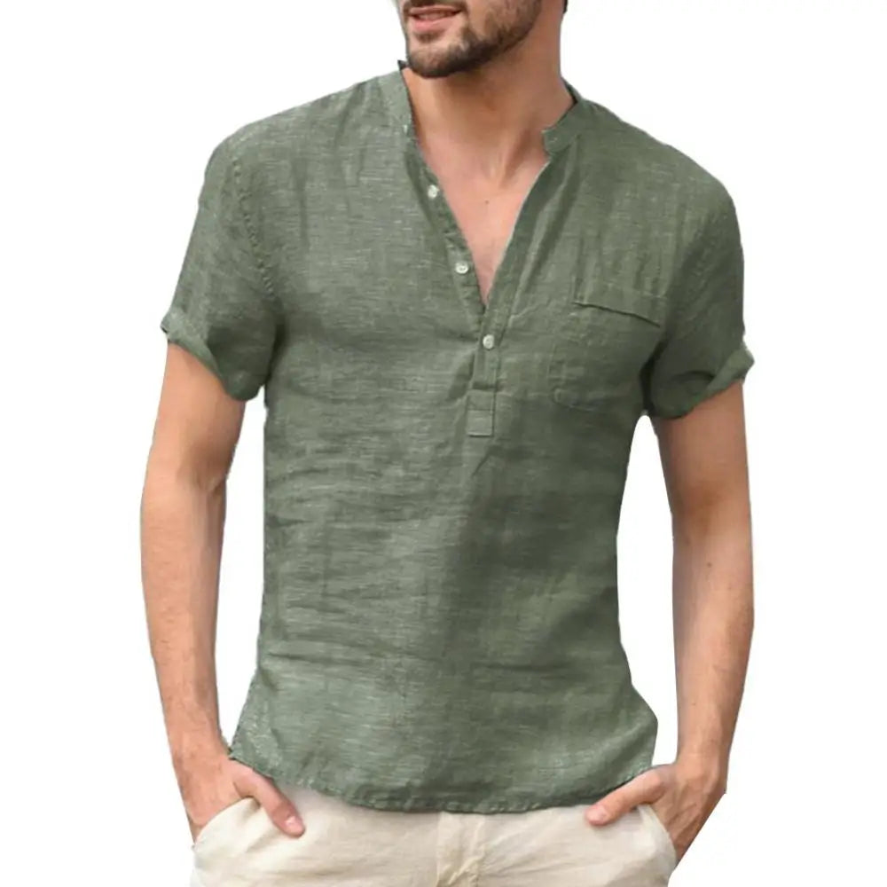 Casual Linen Mens Shirt with Pocket - Nocini