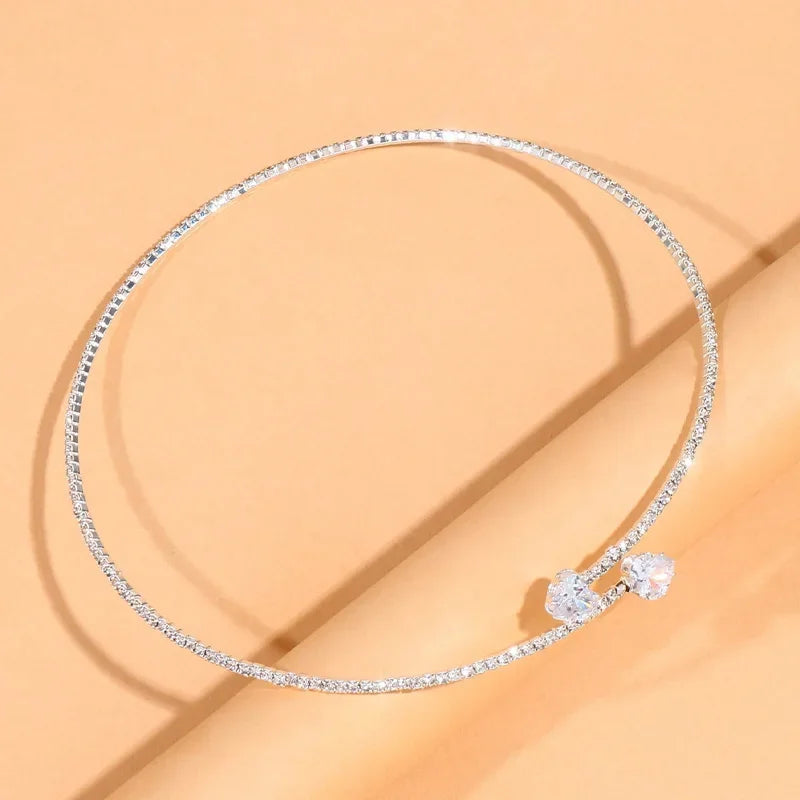 Sparkling Crystal Heart Choker Necklace