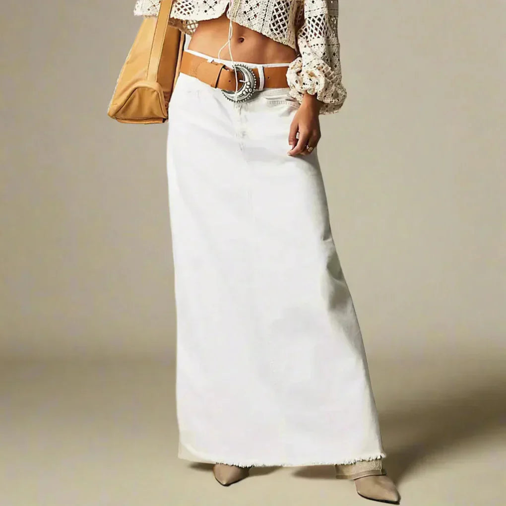 Classic Mid Rise Straight Denim Skirt