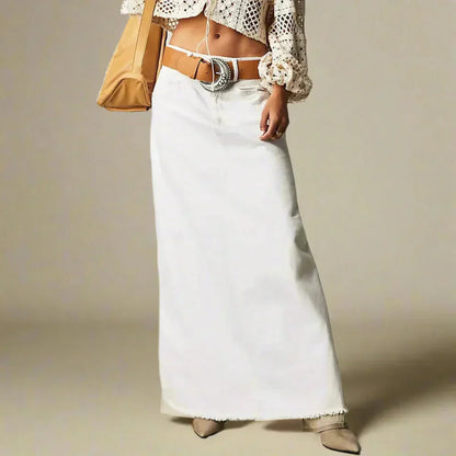 Classic Mid Rise Straight Denim Skirt