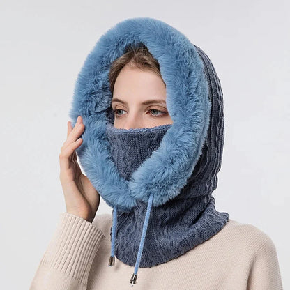 Soft Faux Fur Hooded Scarf for Women