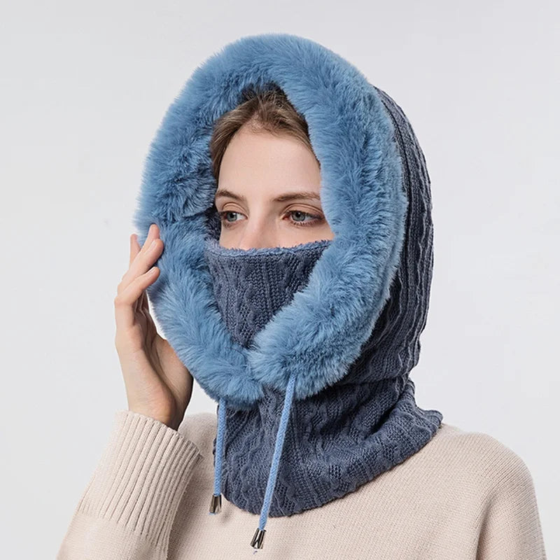 Warm Cable Knit Face Mask | Soft Fur Trim Balaclava