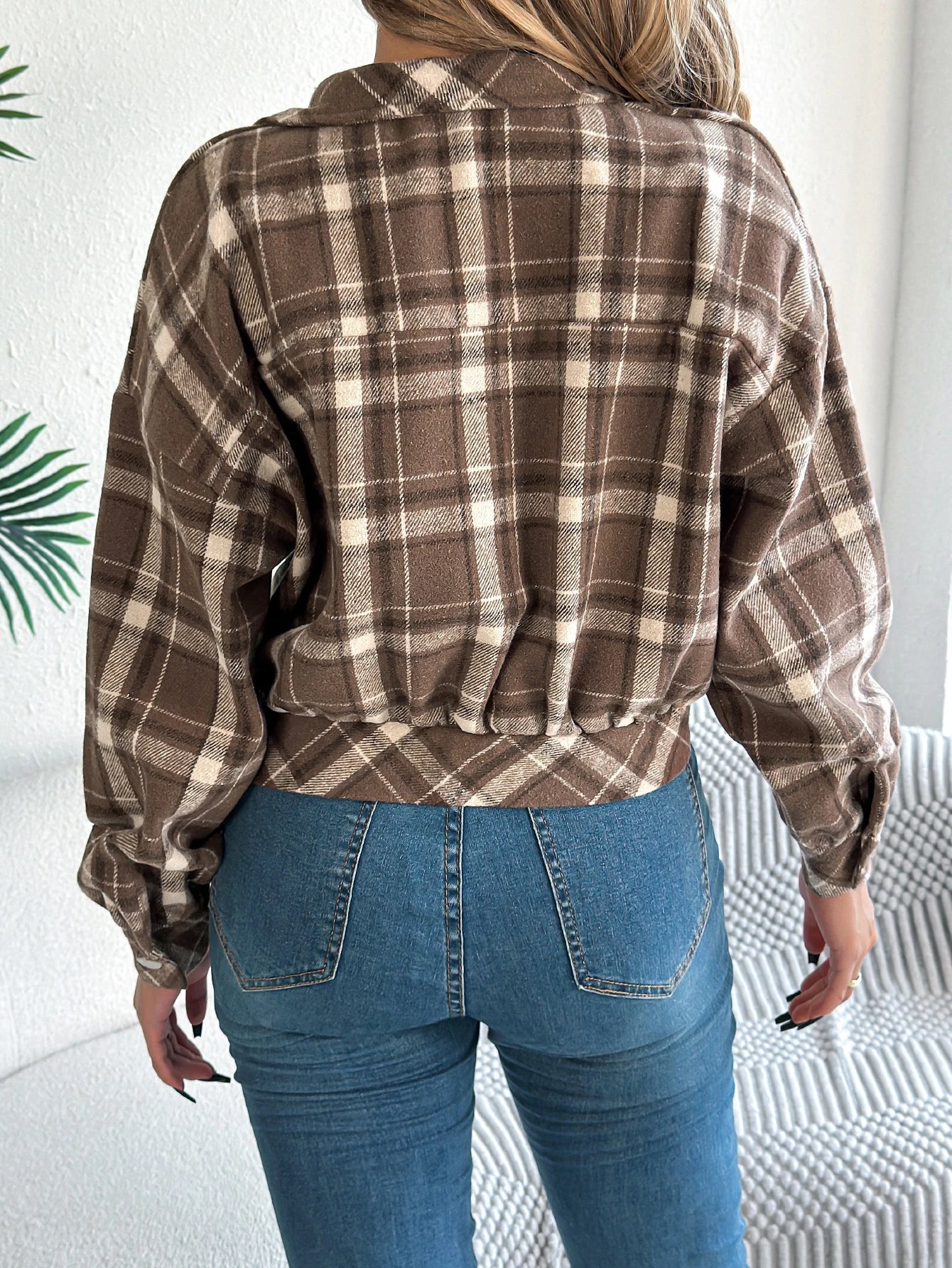 Short Plaid Denim Jacket