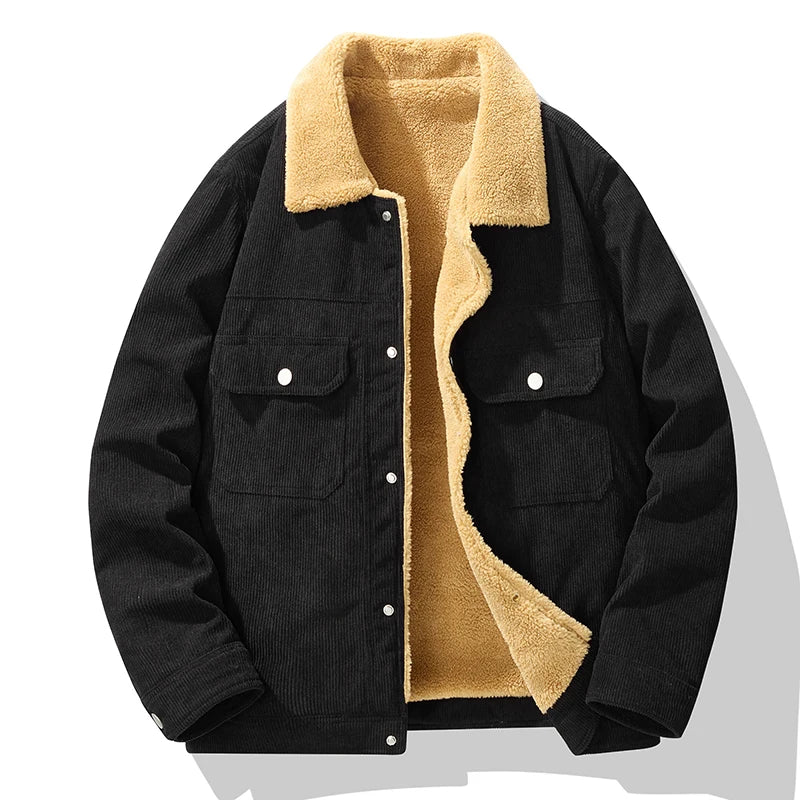 Casual Fit Corduroy Coat with Button Front - Nocini