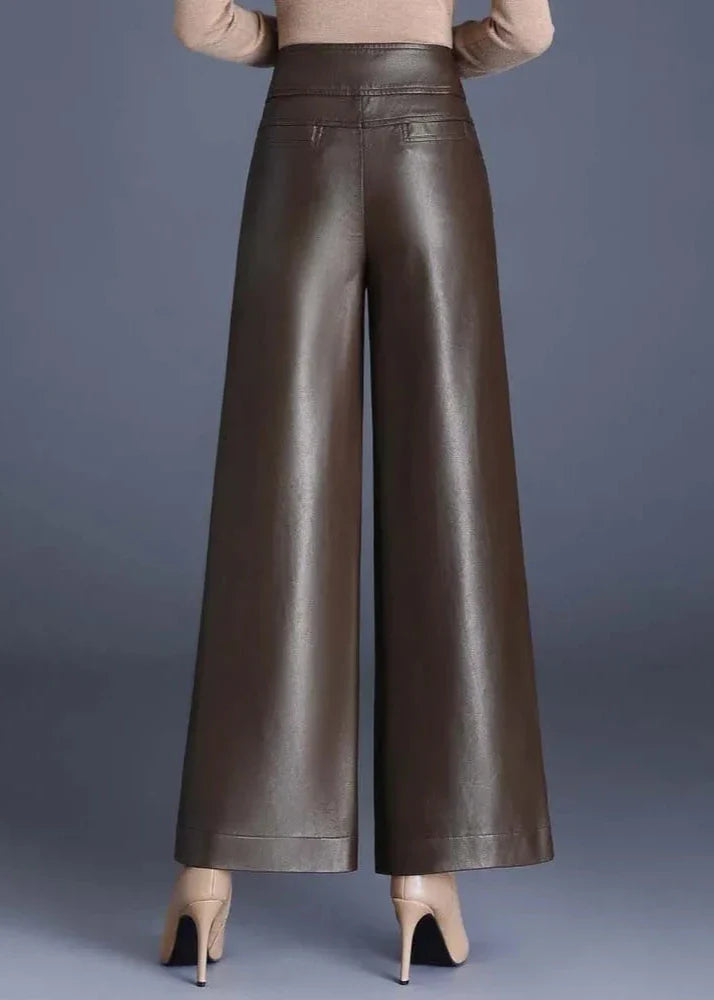 Trendy Wide Leg Leather Jeans