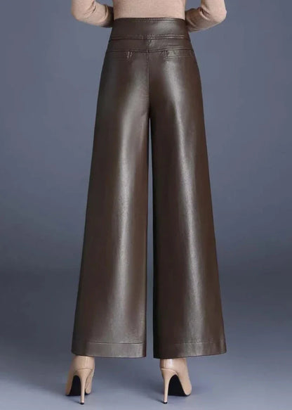 Trendy Wide Leg Leather Jeans
