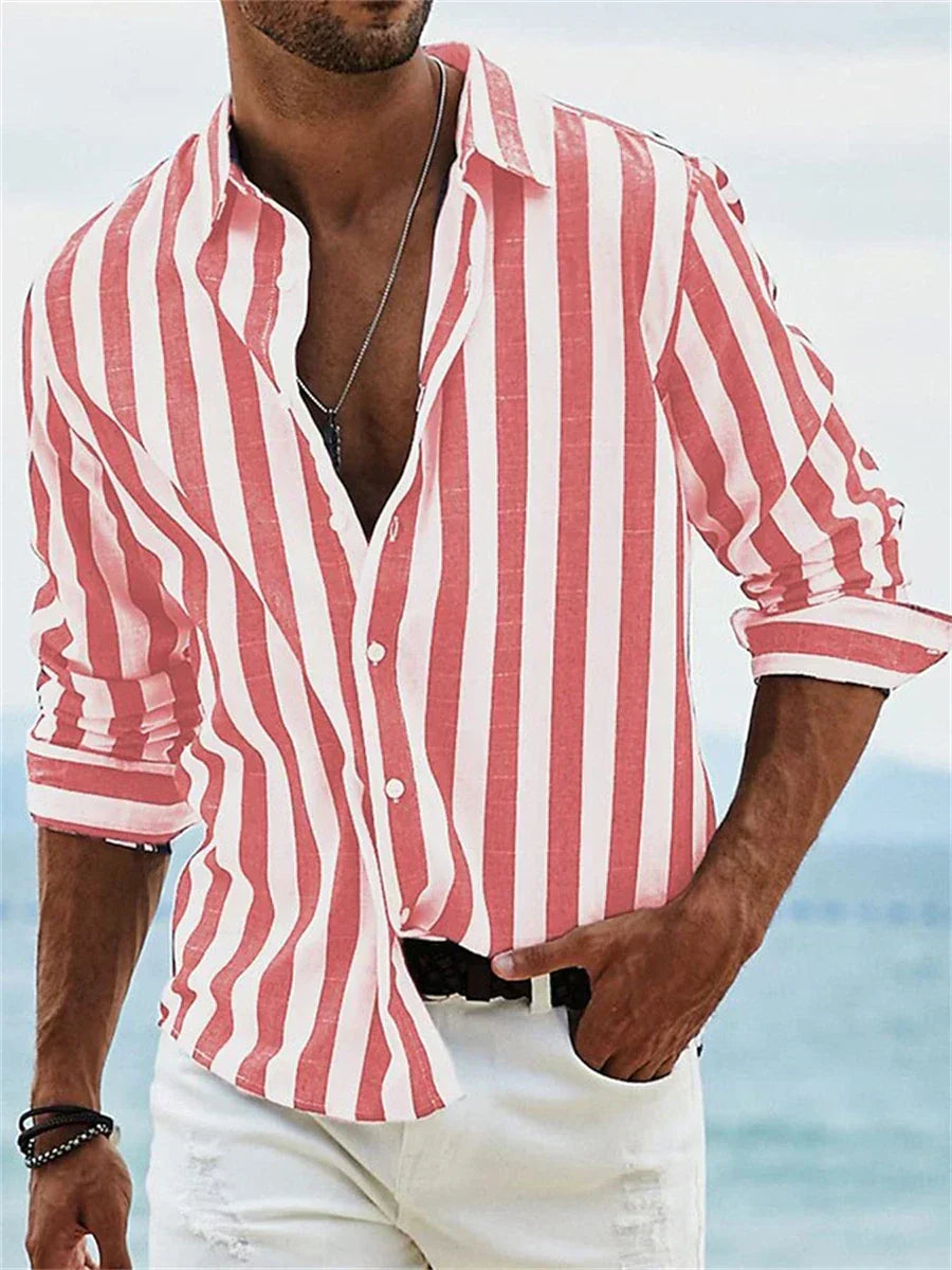 Classic Fit Mens Striped Button Down Shirt