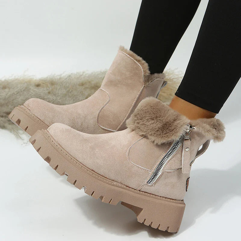 Warm Faux Fur Ankle Boots with Thick Heel