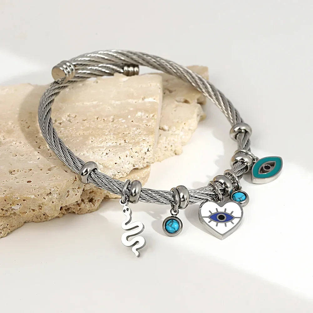 Delicate Twist Charm Cuff Bracelet