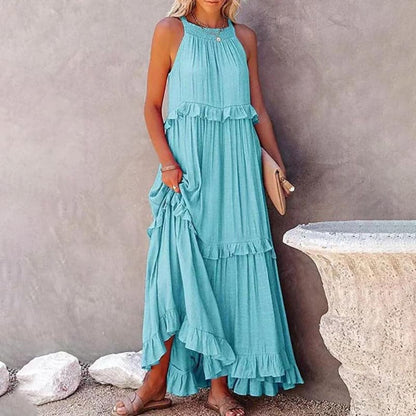 Flowy Sleeveless Maxi Dress with Ruffles