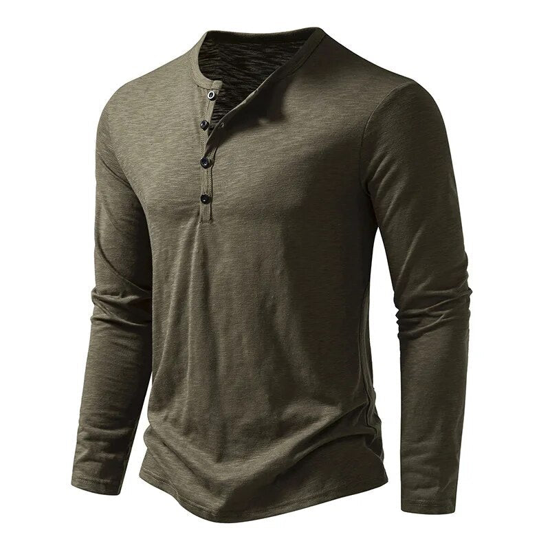 Relaxed Fit Plain Henley Shirt for Men
