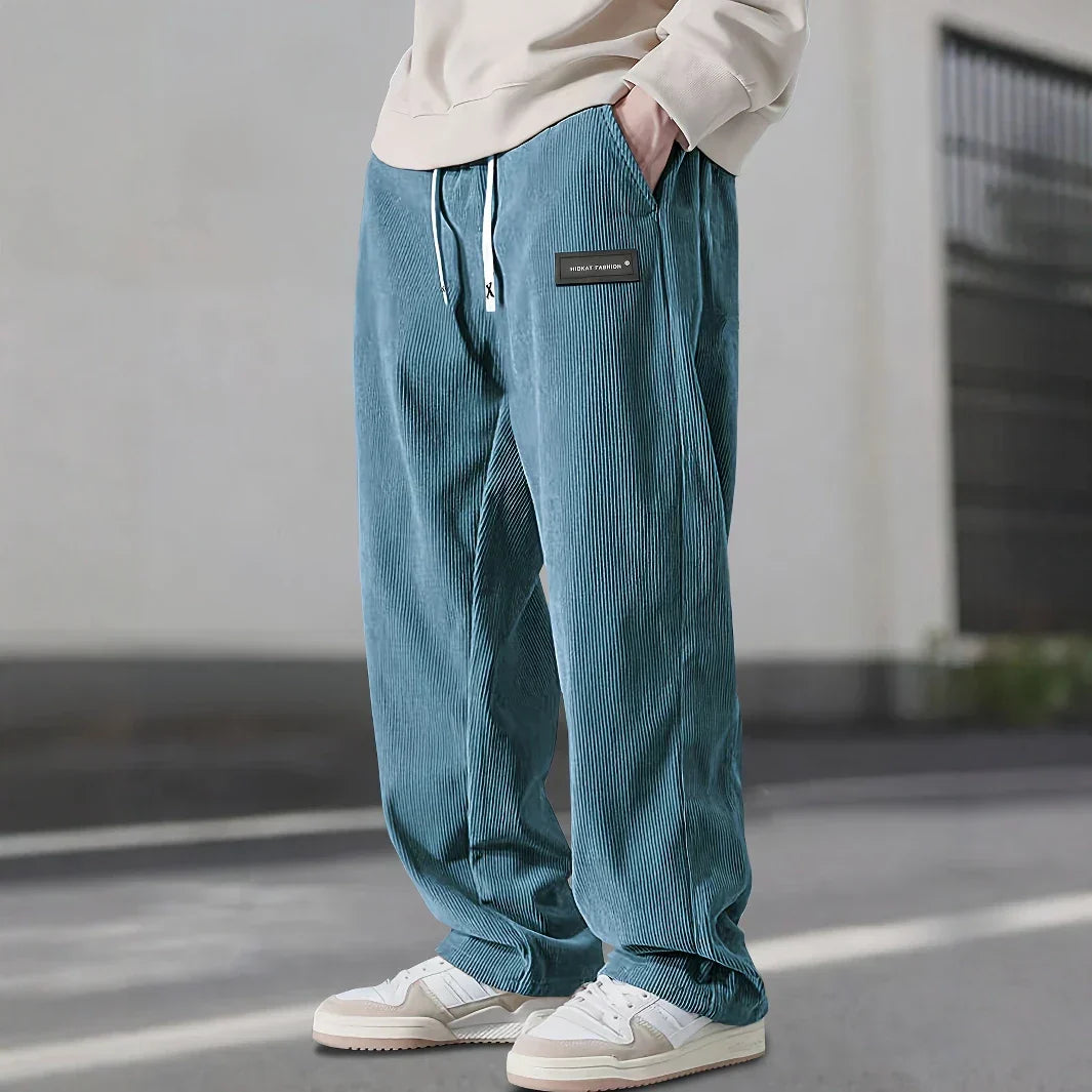 Men's Classic Fit Ribbed Trousers with Elastic Waist