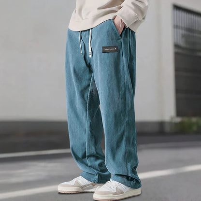 Men's Classic Fit Ribbed Trousers with Elastic Waist