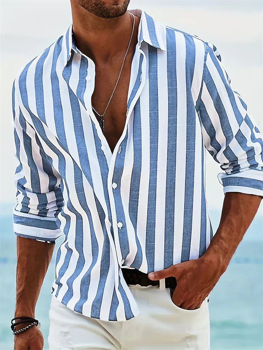 Classic Fit Mens Striped Button Down Shirt - Nocini