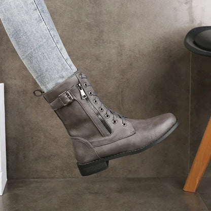 Trendy Buckle Ankle Combat Boots for Women