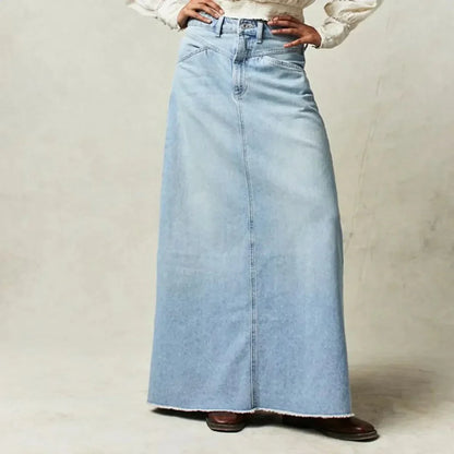 Classic Mid Waist Straight Denim Skirt - Olytrend