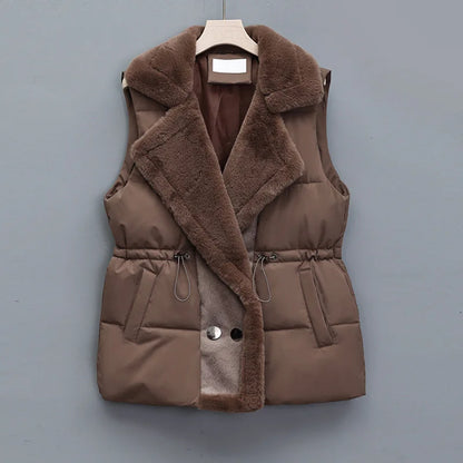 Warm Padded Vest with Fur Trim and Hood