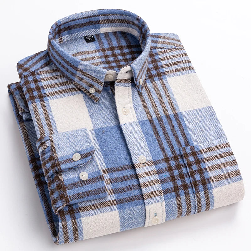 Classic Plaid Dress Shirt for Men with Pocket