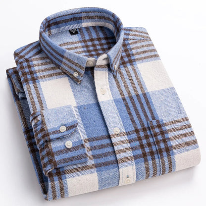 Classic Plaid Dress Shirt for Men with Pocket