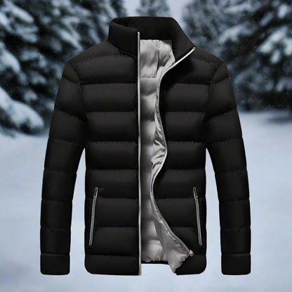 Waterproof Men's Puffer Coat with High Collar Zipper