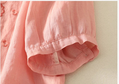 Casual V-Neck Shirt with Delicate Embroidery Details